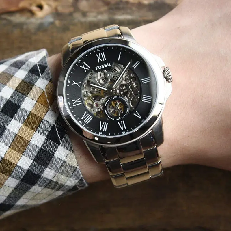 Fossil Grant Automatic Black Skeleton Dial Men's Watch- ME3055